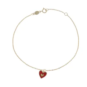 Bracciale in oro giallo con cuore rosso