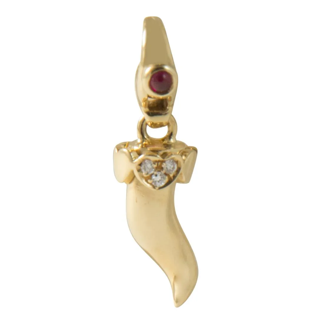Ciondolo corno charm in oro giallo con diamanti ct 0.02 e rubini 0.06