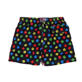 Costume Boxer Blu Scuro Con Mini Dadi Multicolor