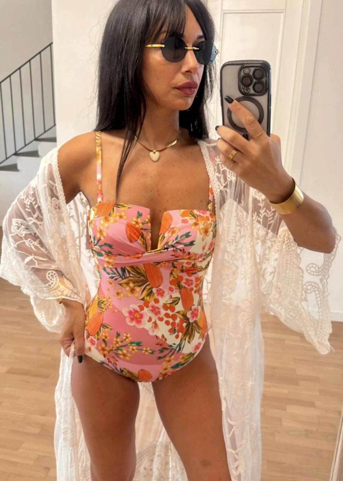 Costume intero Flowers rosa