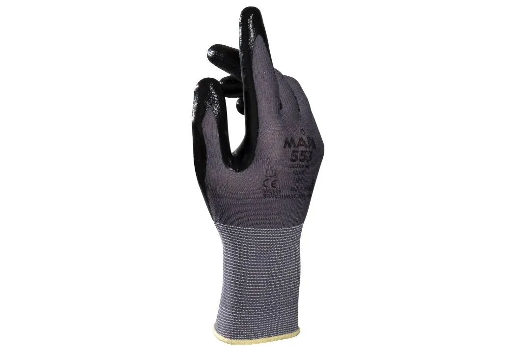 Guanti da lavoro Mapa ULTRANE 553, Tg. 6, in Nitrile, col. Nero, grigio