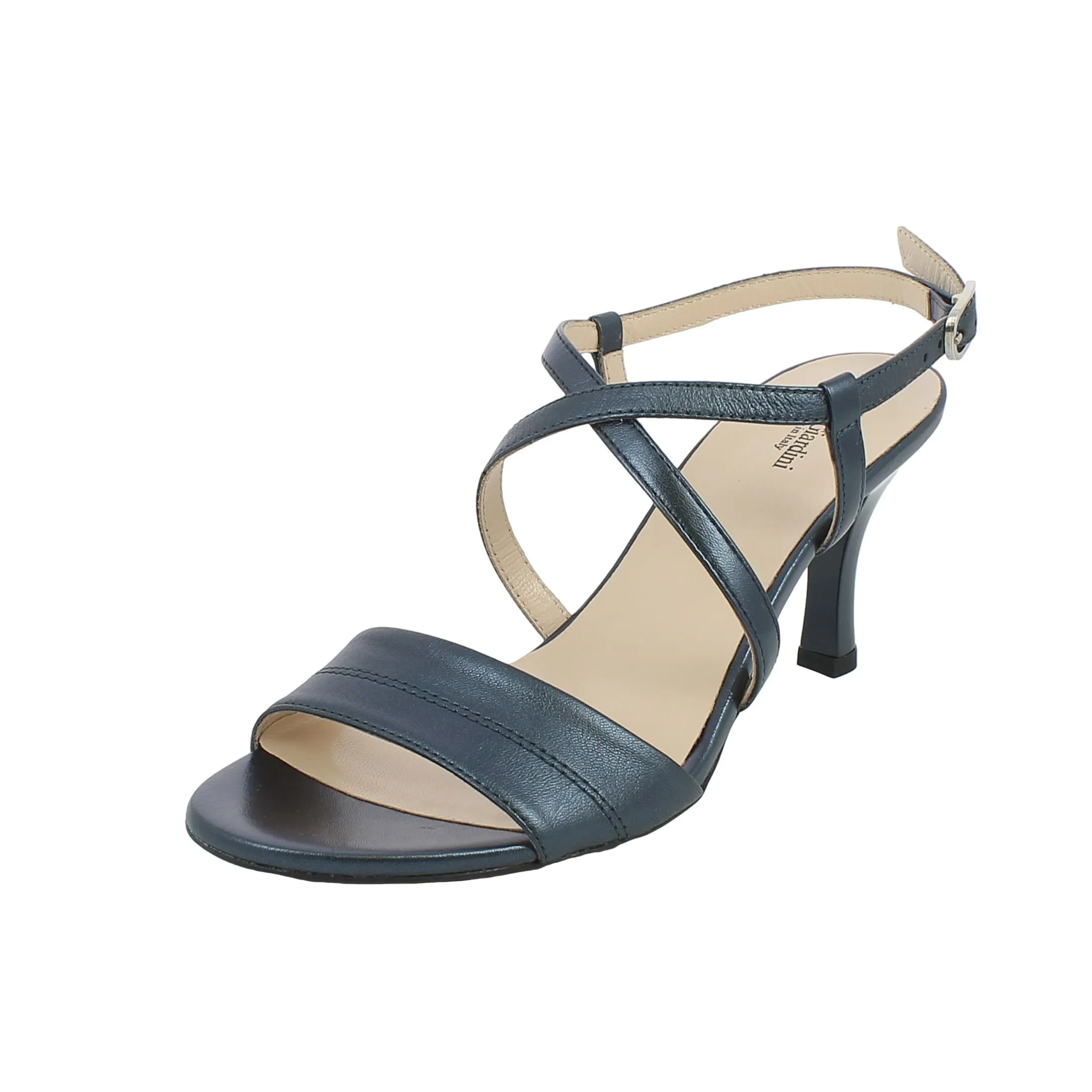 NeroGiardini  Sandalo in pelle blu con tacco a rocchetto 