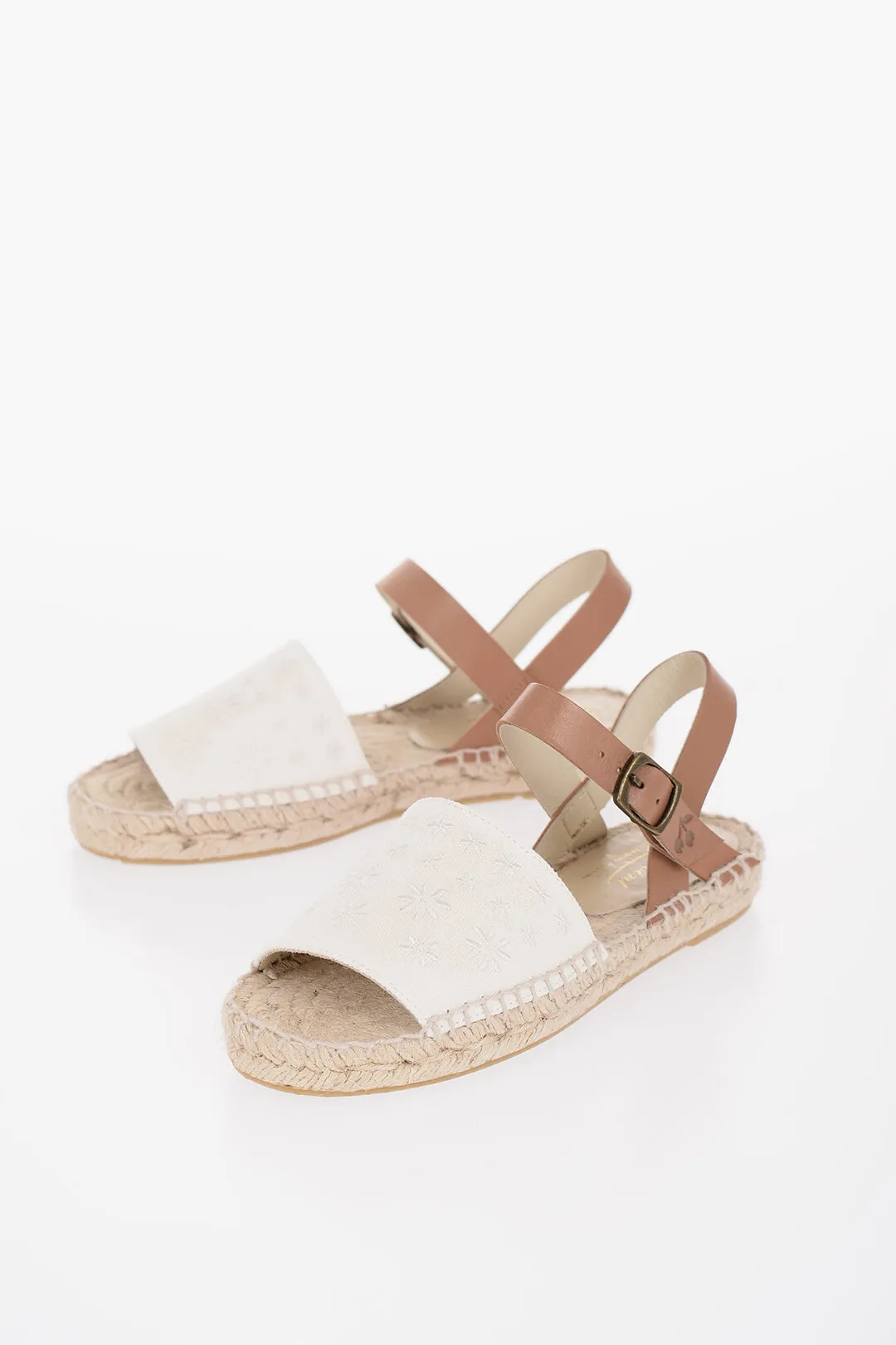 Sandali ankle Strap in pelle con Suola in Rafia