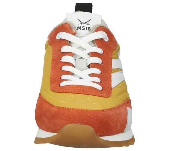 SANSIBAR sneakers da uomo in vera pelle con suola estraibile, scarpe stringate alla moda 10963 blu/grigio giallo/arancio beige/v