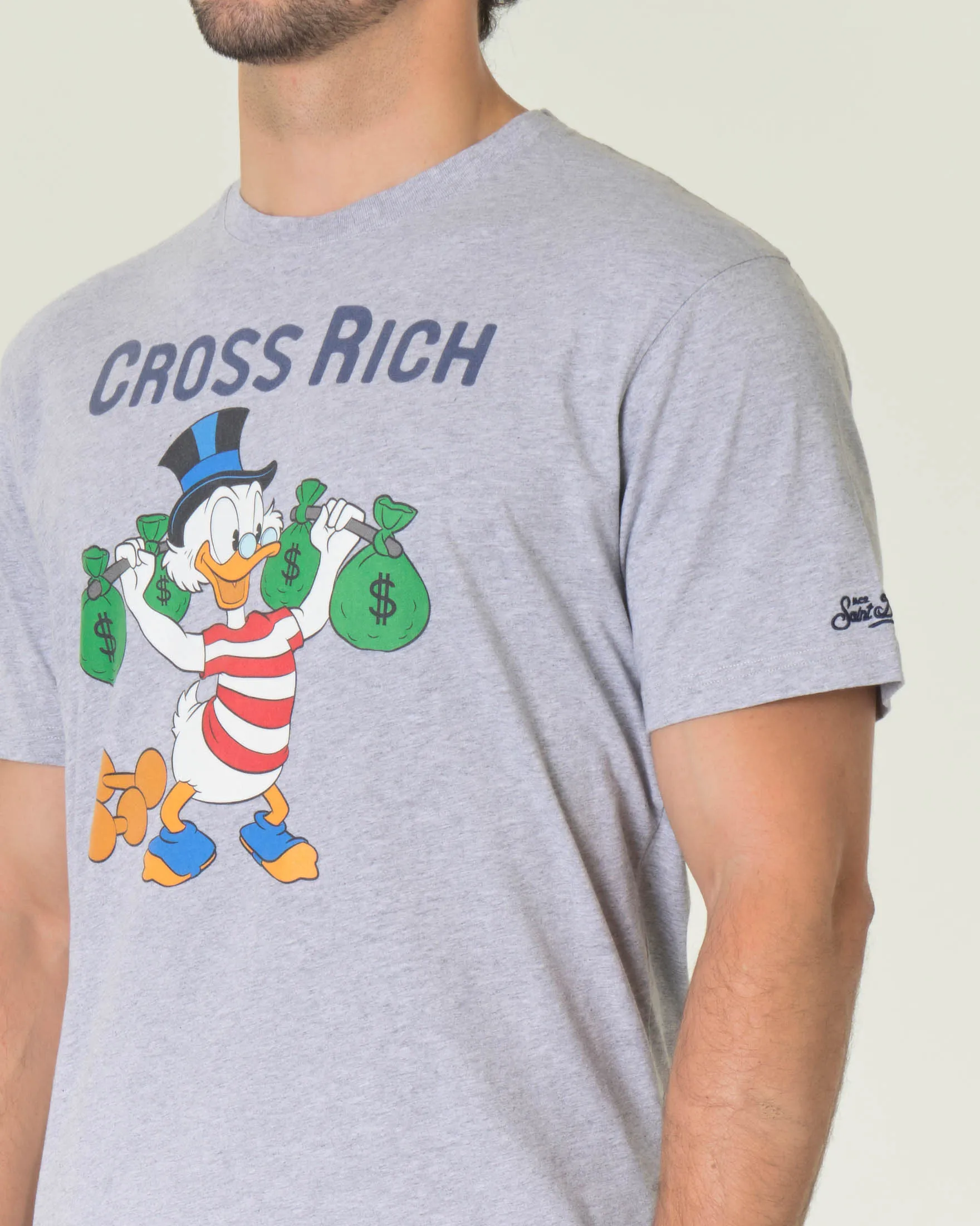 T-shirt grigia mezza manica con stampa Paperon de Paperoni davanti